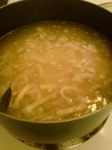 Broth ready to boil noodles.